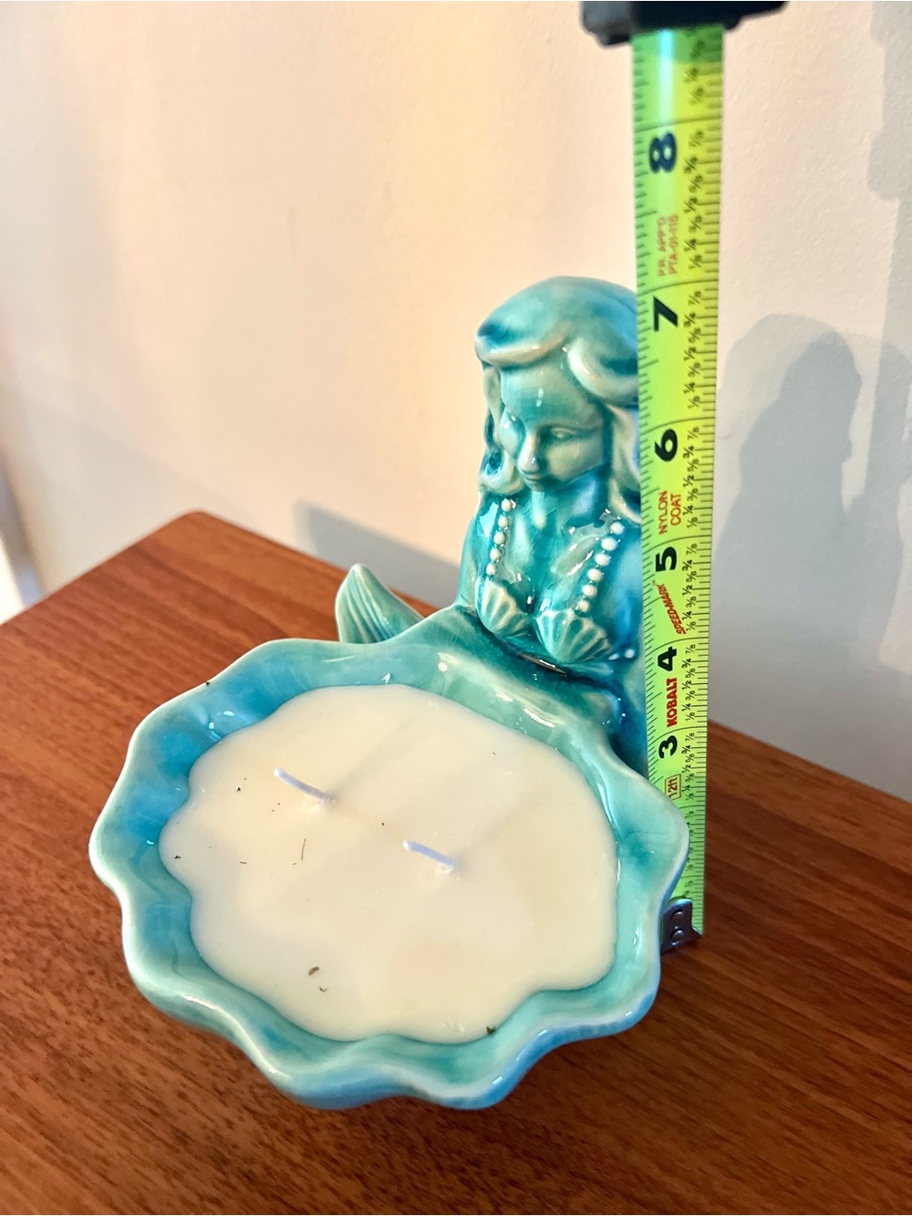 NEW Ceramic MERMAID Candle. Scented. Aqua Blue. 7" tall. - Picture 3 of 7